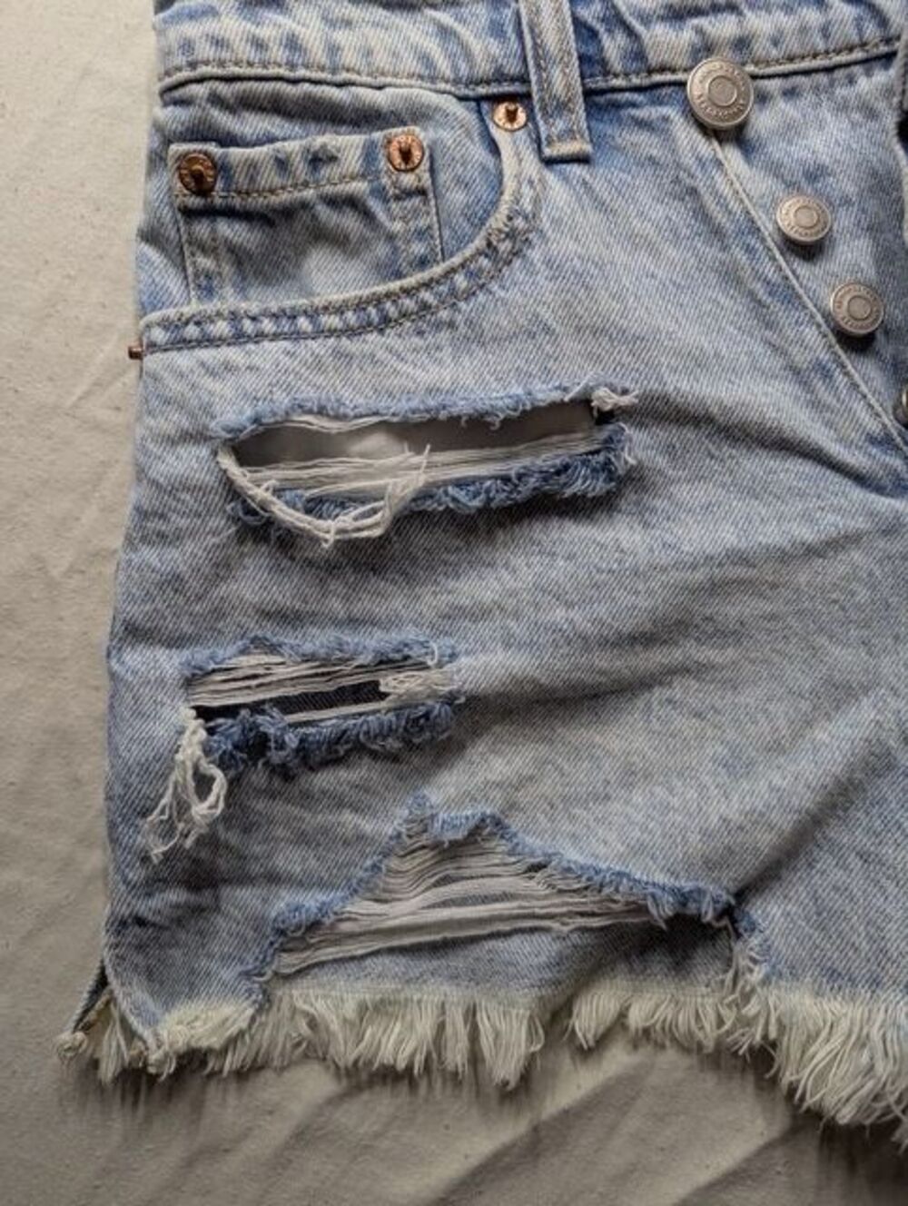 Aeropostale Vintage High Rise Shorty Shorts 4 Distressed Denim Cutoff Y2K Blue - Picture 6 of 9